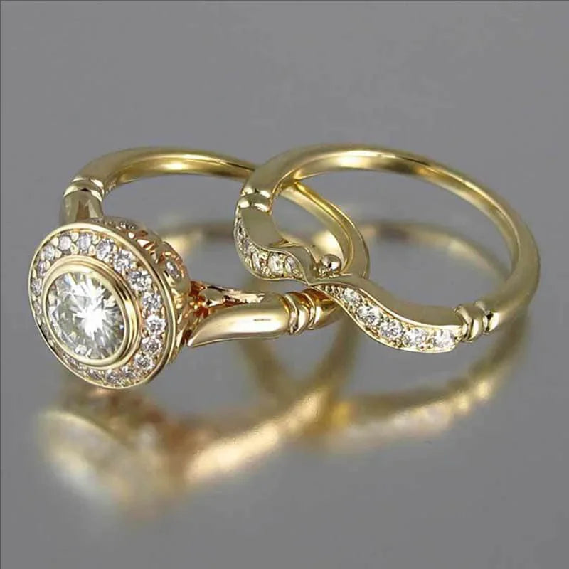 Exquisite Gold Rhinestone Ring Set – Elegant Zircon Cocktail Rings for Women