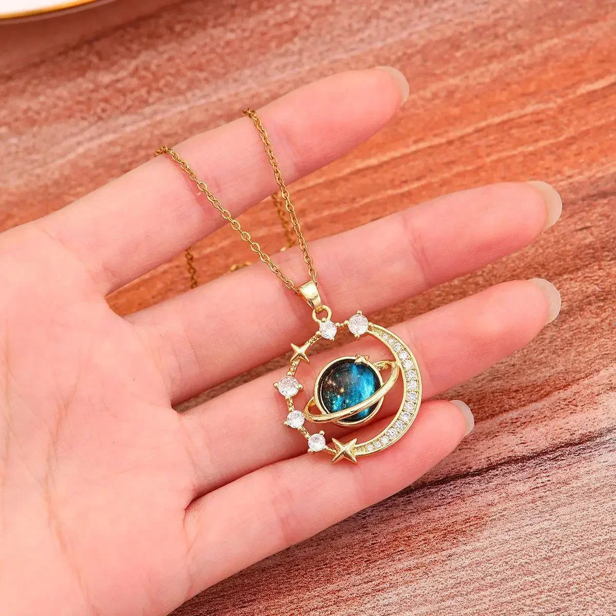 Starry Moon Pendant Necklace – Elegant Zircon Charm Necklace for Women