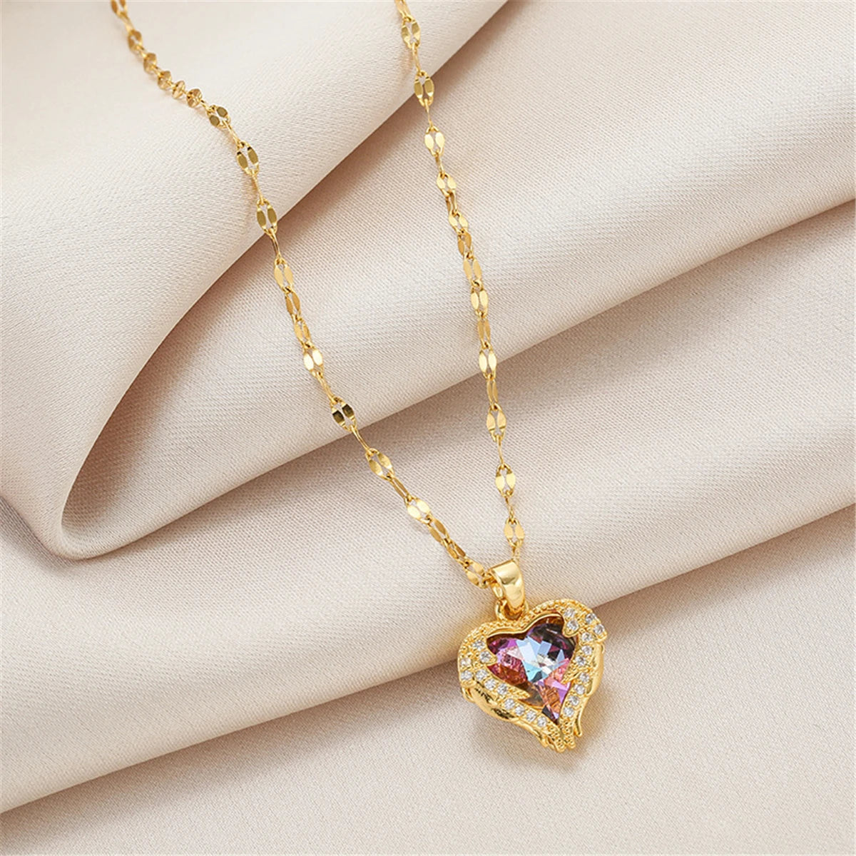 Luxury Ocean Heart Crystal Pendant Necklace – Colorful Zircon Charm Jewelry for Women