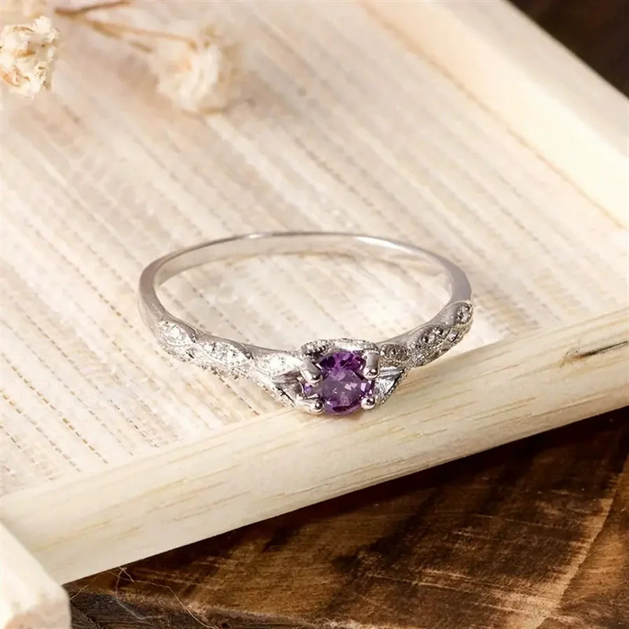 Light Luxury Amethyst Ring – Elegant Zirconia Gem Ring for Women