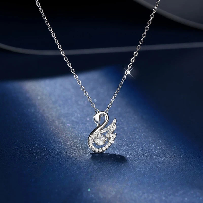 Luxury Sterling Silver Swan Necklace – Sparkling Zircon Pendant for Women