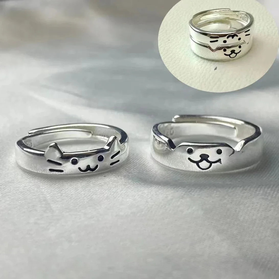 Cute Cat & Dog Couple Rings