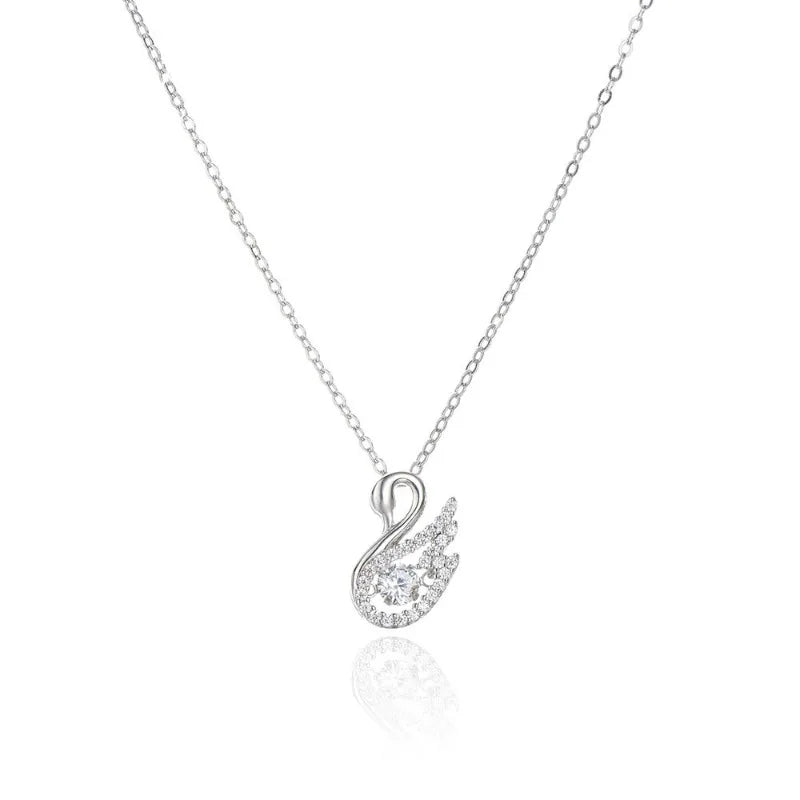 Luxury Sterling Silver Swan Necklace – Sparkling Zircon Pendant for Women