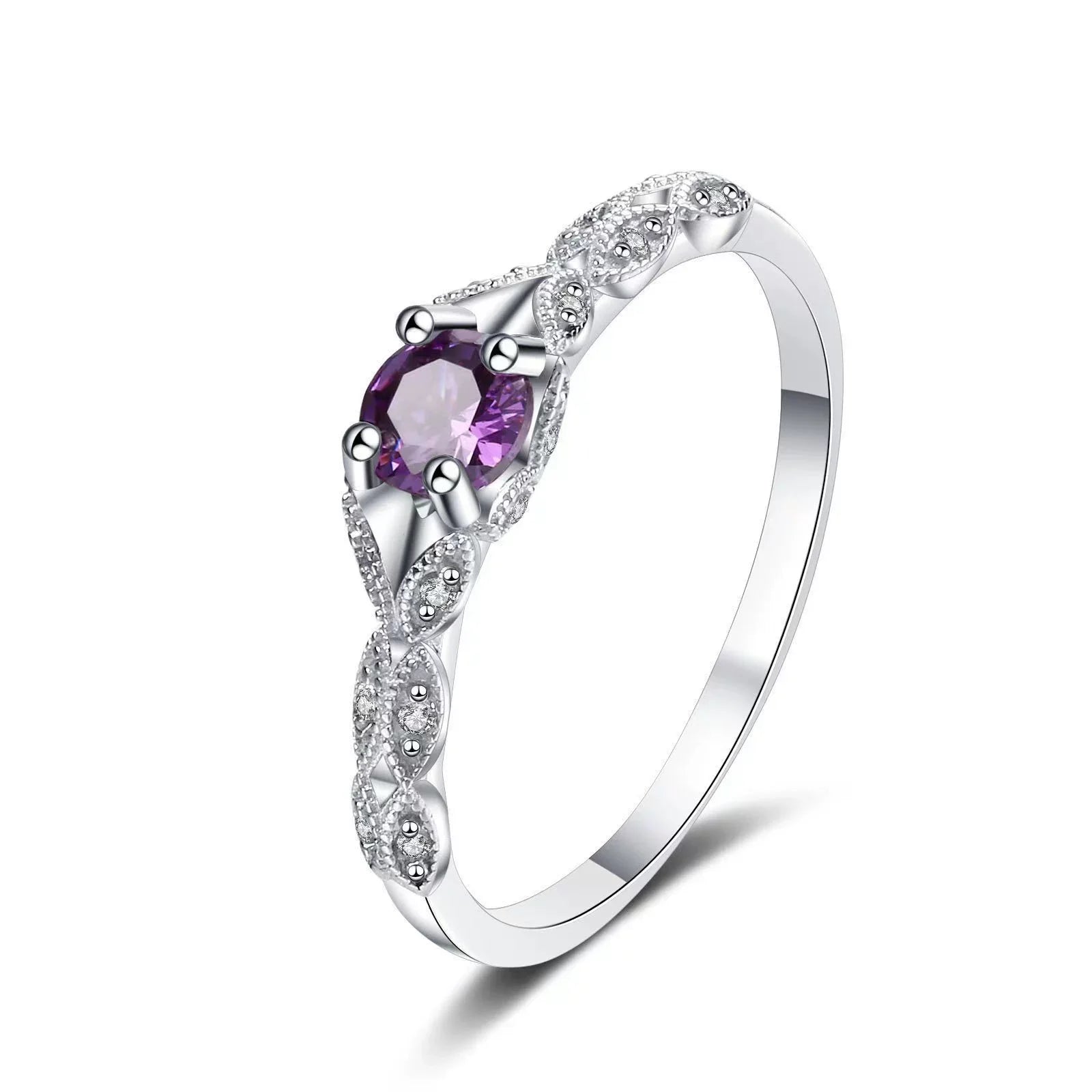 Light Luxury Amethyst Ring – Elegant Zirconia Gem Ring for Women