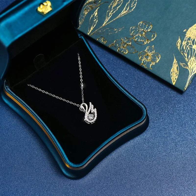 Luxury Sterling Silver Swan Necklace – Sparkling Zircon Pendant for Women