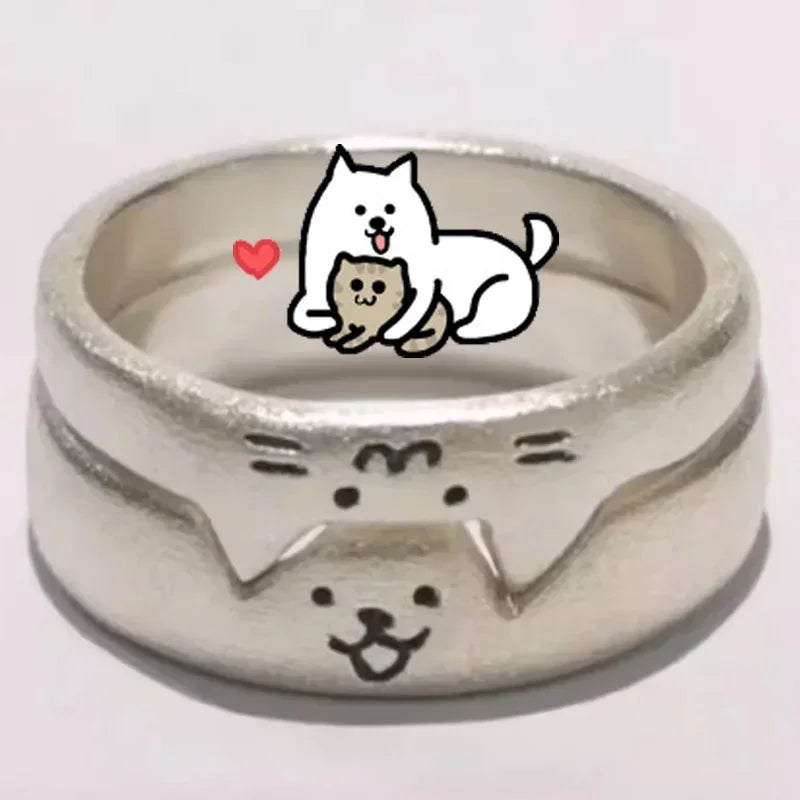 Cute Cat & Dog Couple Rings