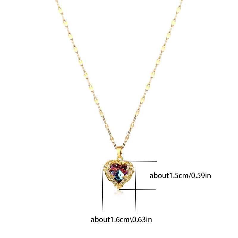Luxury Ocean Heart Crystal Pendant Necklace – Colorful Zircon Charm Jewelry for Women