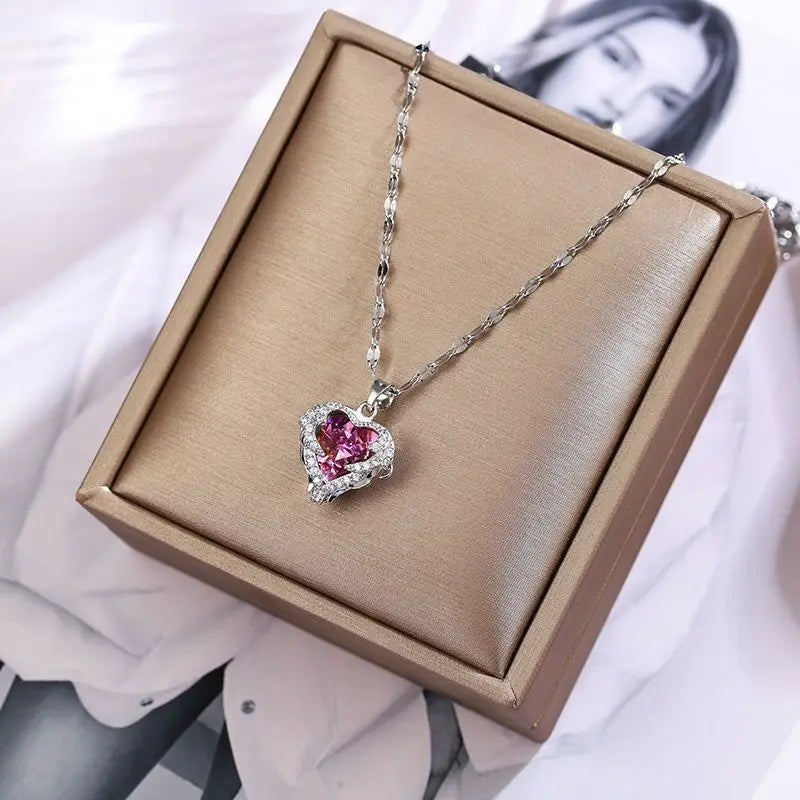 Luxury Ocean Heart Crystal Pendant Necklace – Colorful Zircon Charm Jewelry for Women