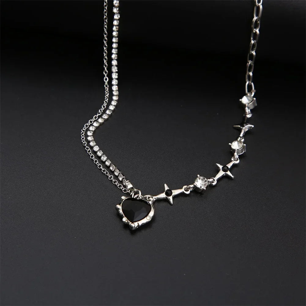 Crystal Heart Pendant Necklace – Sweet & Cool Y2K Clavicle Chain for Women