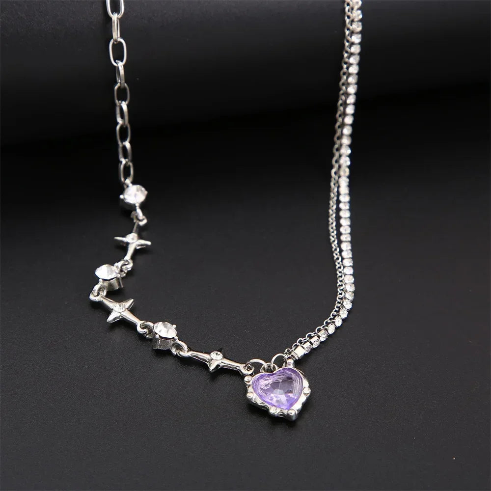 Crystal Heart Pendant Necklace – Sweet & Cool Y2K Clavicle Chain for Women