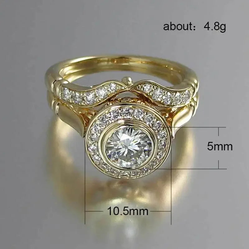 Exquisite Gold Rhinestone Ring Set – Elegant Zircon Cocktail Rings for Women