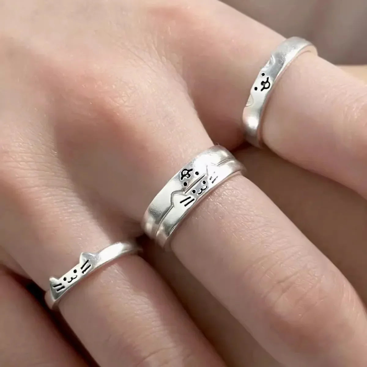 Cute Cat & Dog Couple Rings