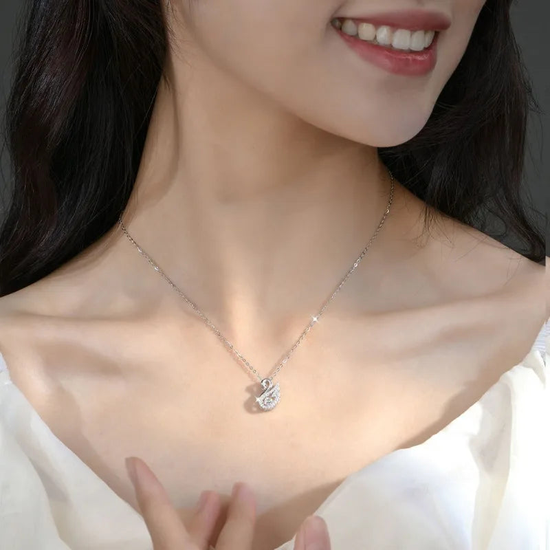 Luxury Sterling Silver Swan Necklace – Sparkling Zircon Pendant for Women