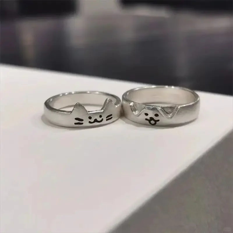 Cute Cat & Dog Couple Rings