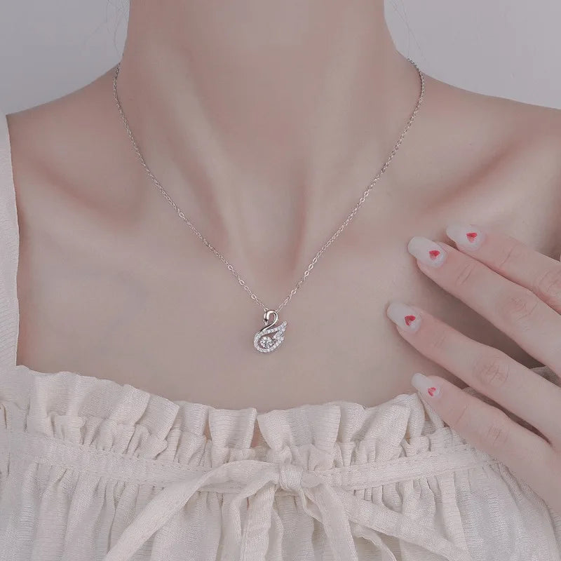Luxury Sterling Silver Swan Necklace – Sparkling Zircon Pendant for Women