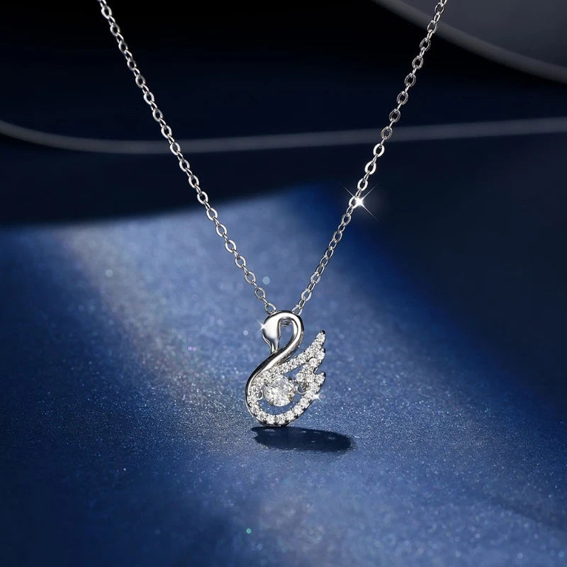 Luxury Sterling Silver Swan Necklace – Sparkling Zircon Pendant for Women