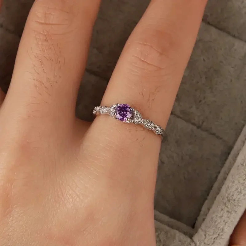Light Luxury Amethyst Ring – Elegant Zirconia Gem Ring for Women