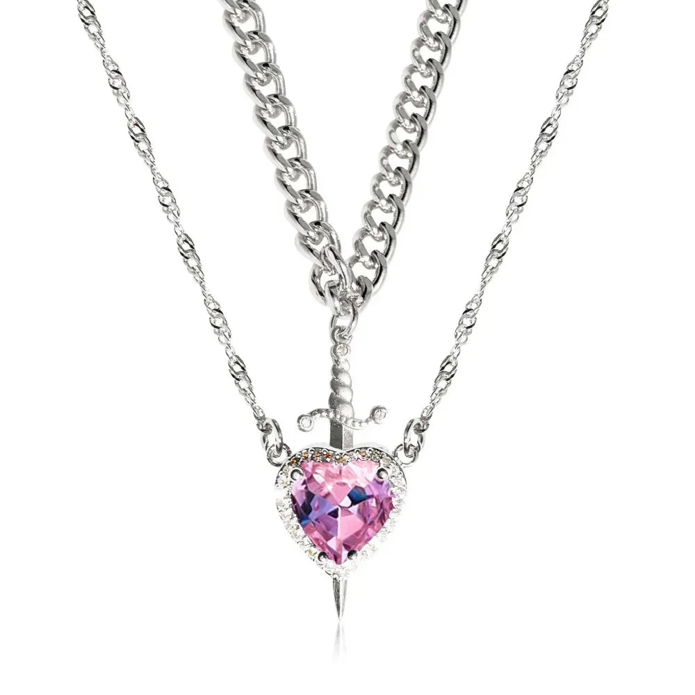 Snow White Heart & Sword Necklace