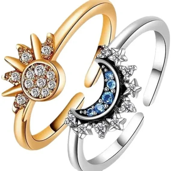 Sun & Moon Couple Rings – 18K Gold Plated Matching Stackable Rings