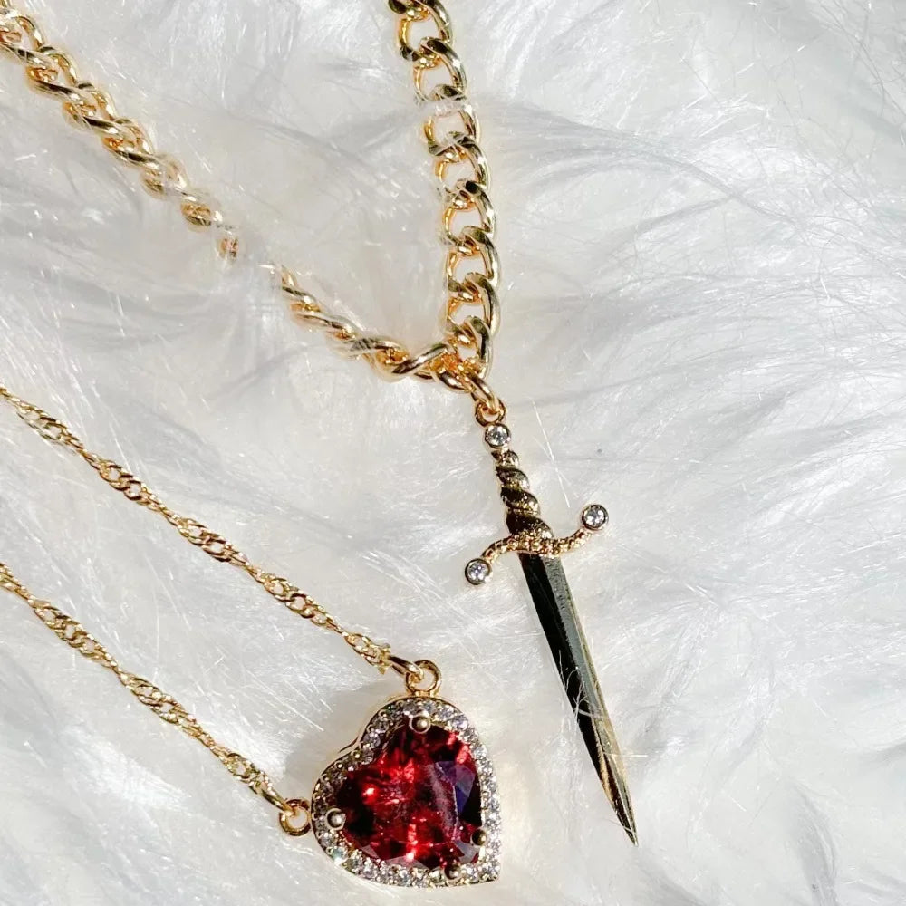Snow White Heart & Sword Necklace