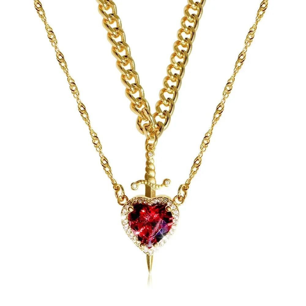 Snow White Heart & Sword Necklace