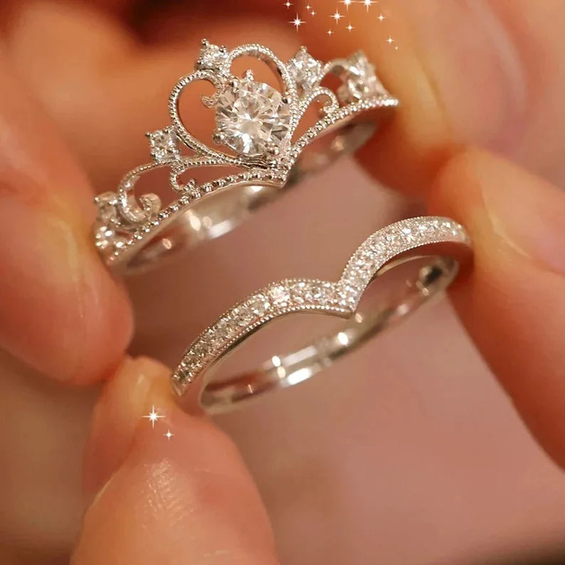 Stainless Steel Crystal Crown Rings
