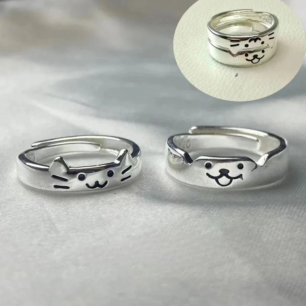 Cute Cat & Dog Couple Rings