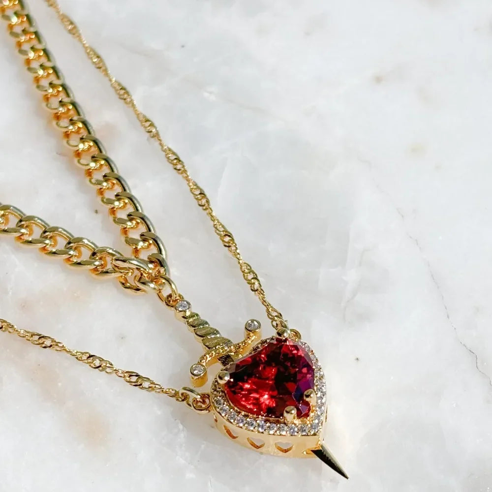 Snow White Heart & Sword Necklace