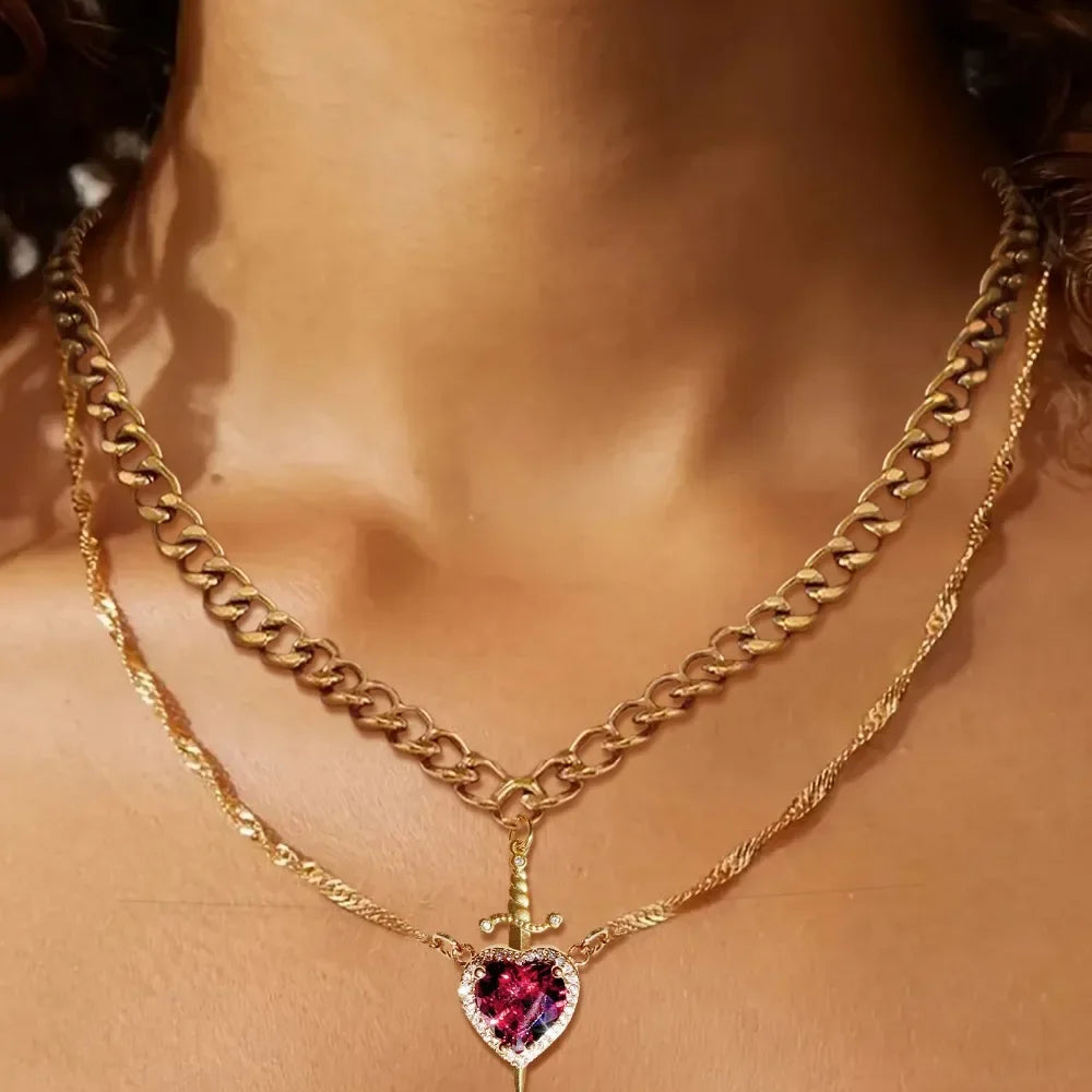 Snow White Heart & Sword Necklace