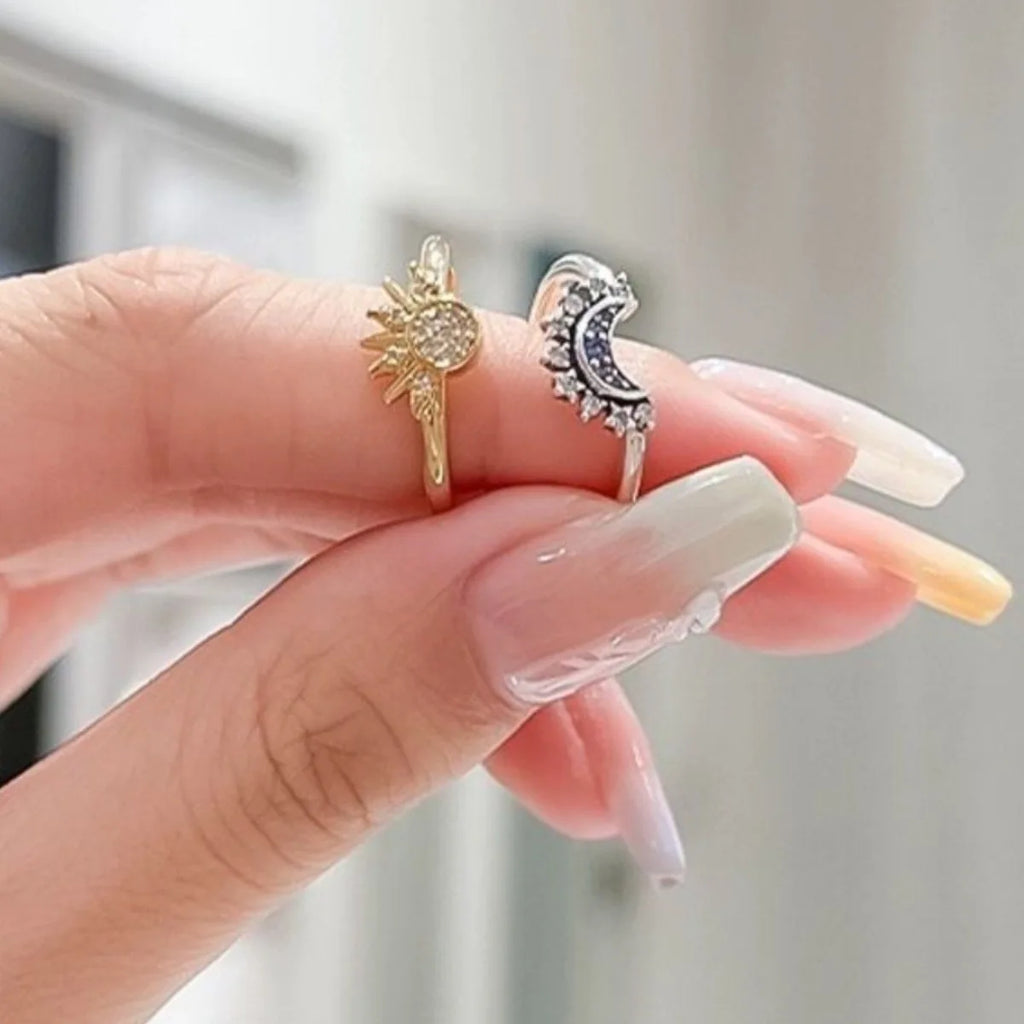 Sun & Moon Couple Rings – 18K Gold Plated Matching Stackable Rings