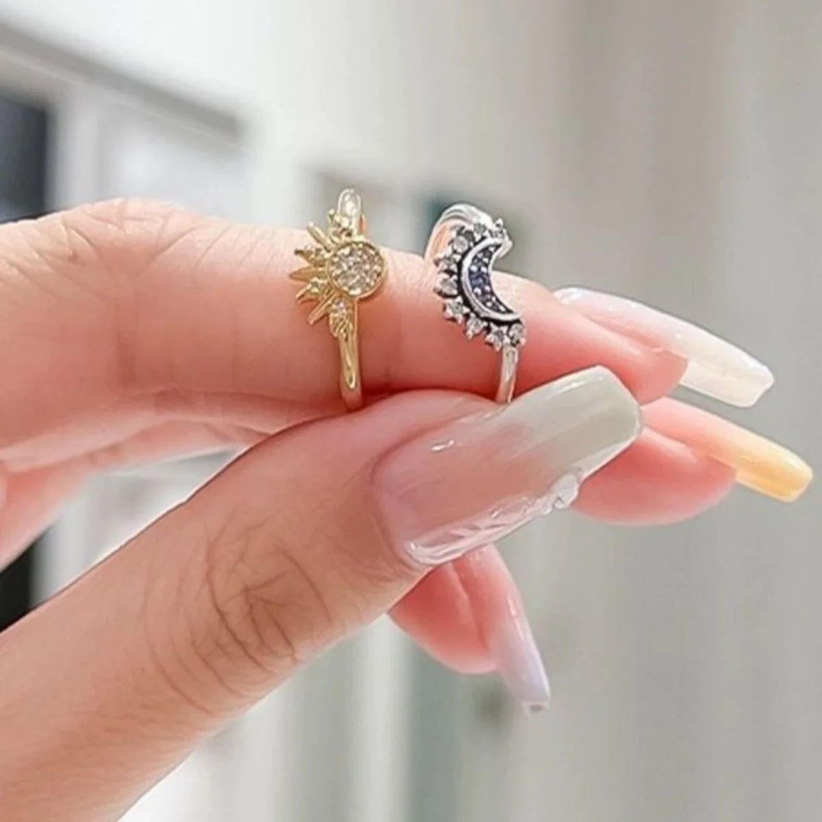 Sun & Moon Couple Rings – 18K Gold Plated Matching Stackable Rings