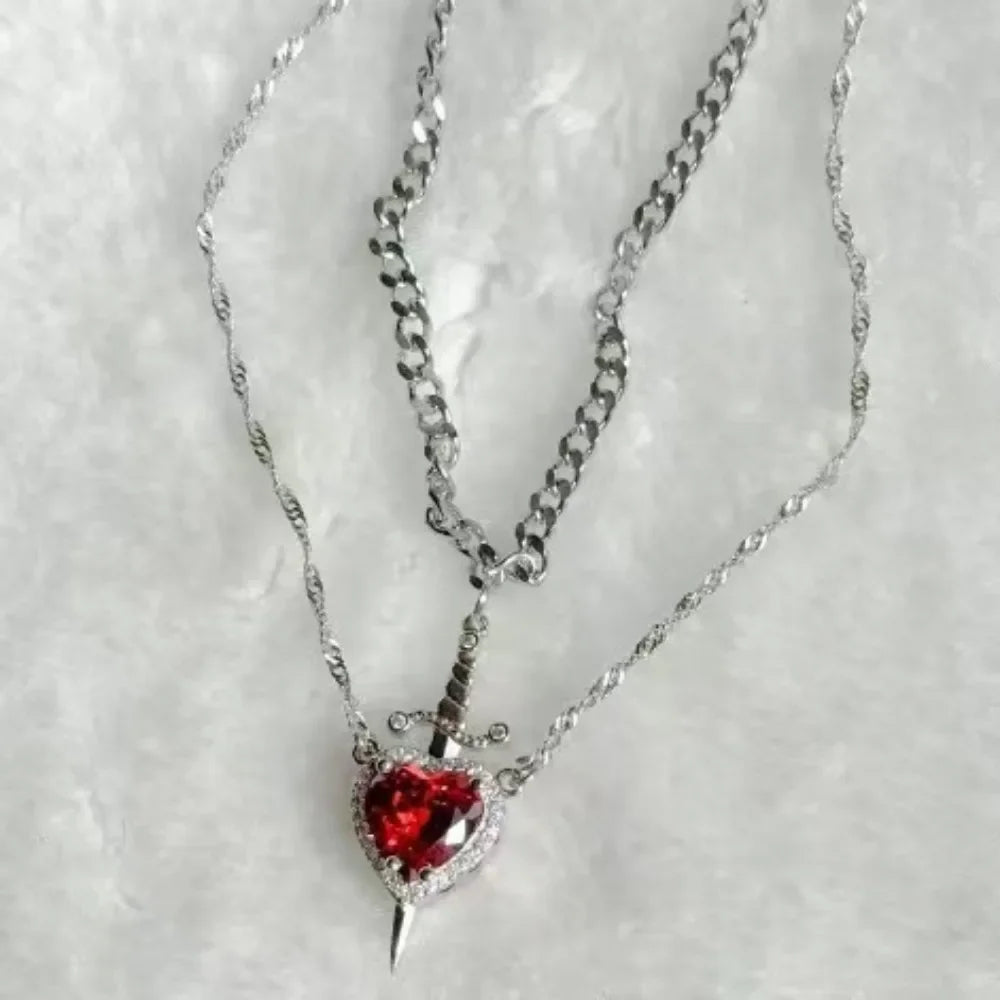 Snow White Heart & Sword Necklace
