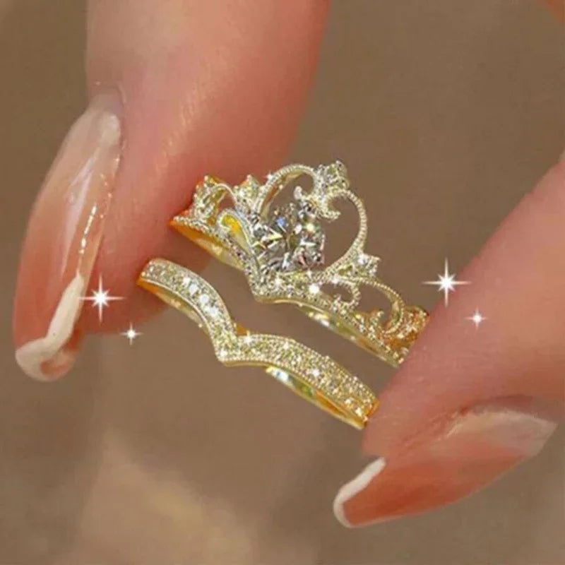 Stainless Steel Crystal Crown Rings