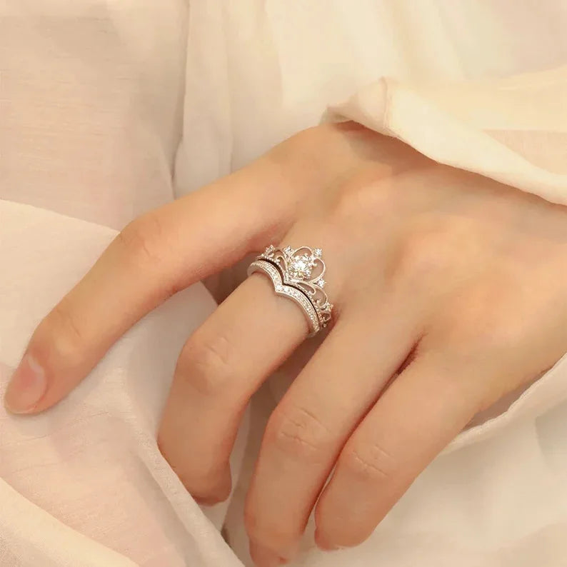 Stainless Steel Crystal Crown Rings