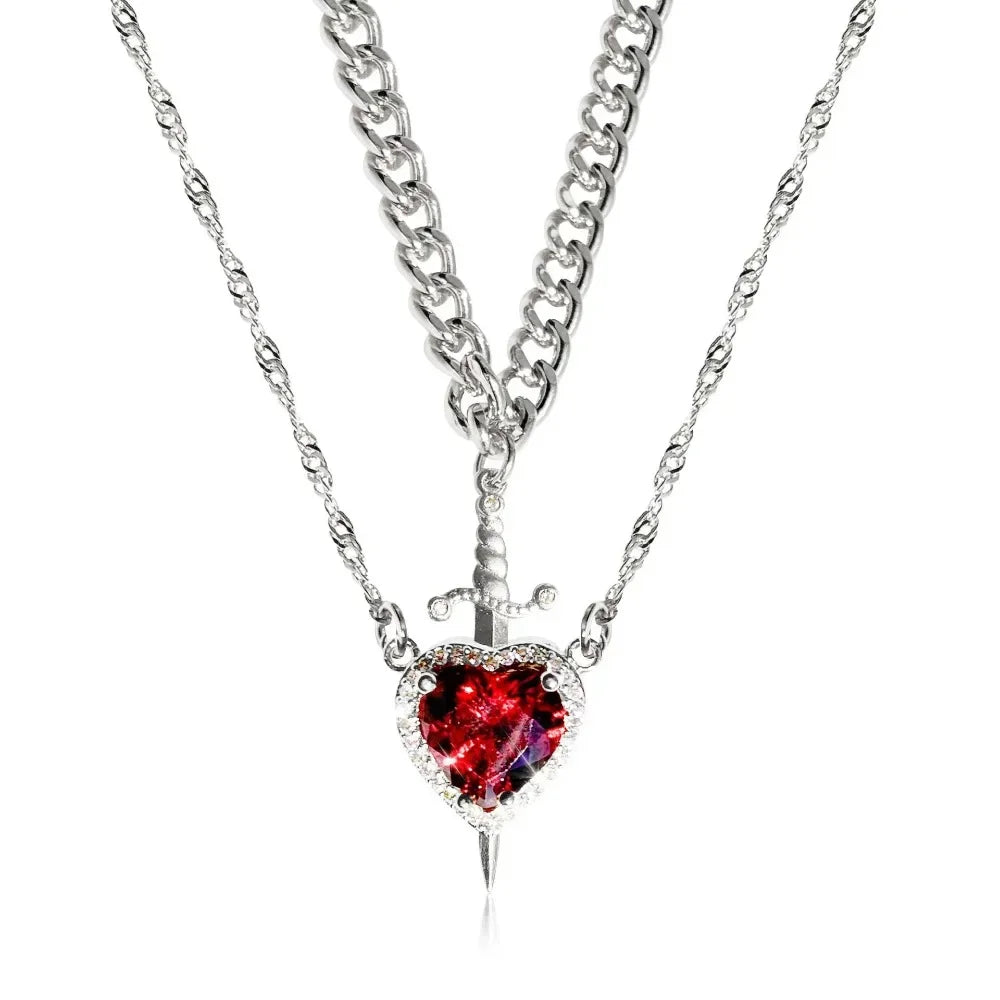 Snow White Heart & Sword Necklace