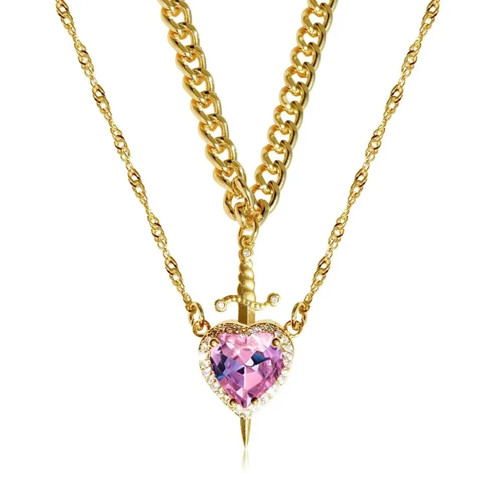 Snow White Heart & Sword Necklace