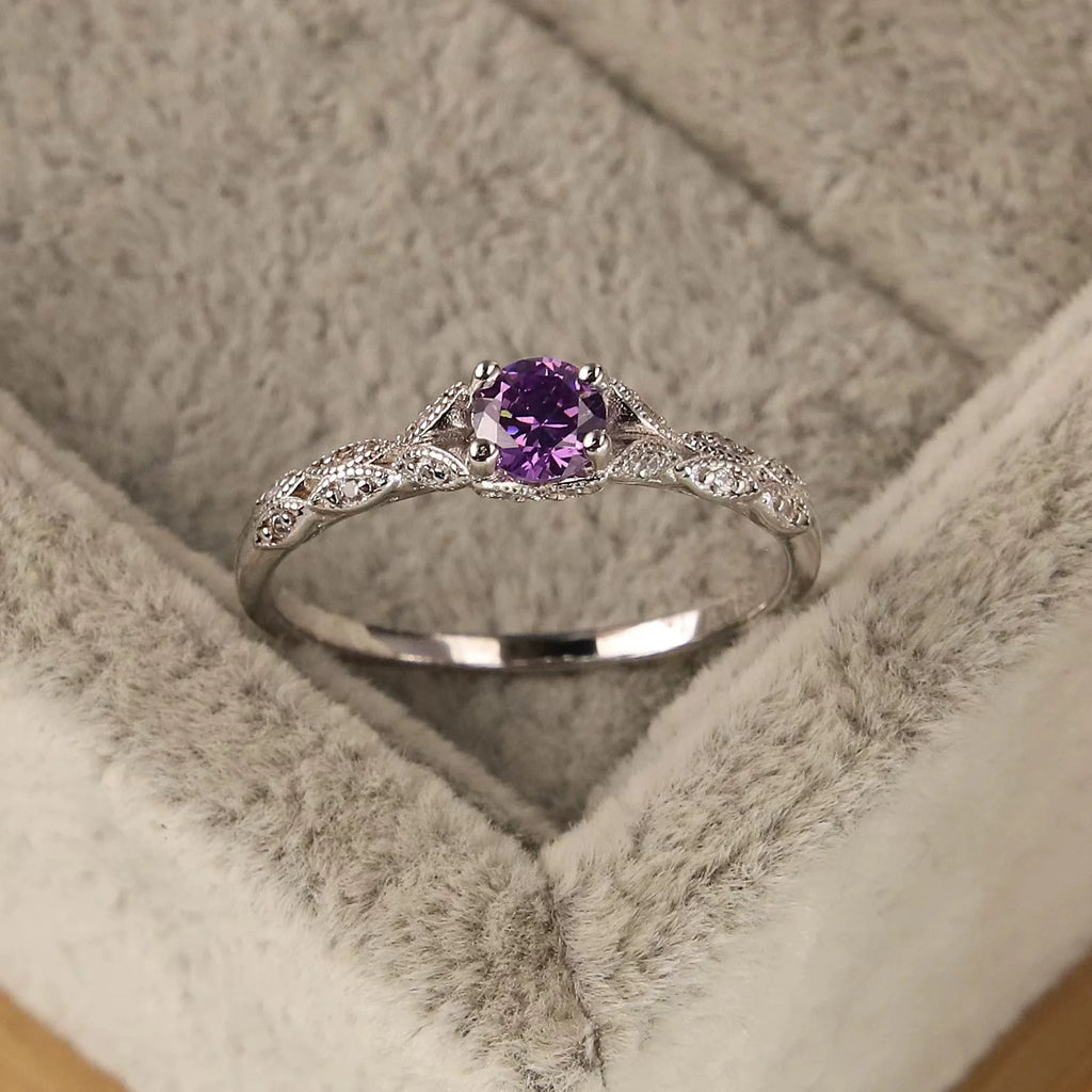 Light Luxury Amethyst Ring – Elegant Zirconia Gem Ring for Women