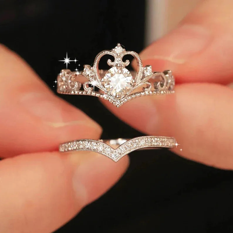 Stainless Steel Crystal Crown Rings