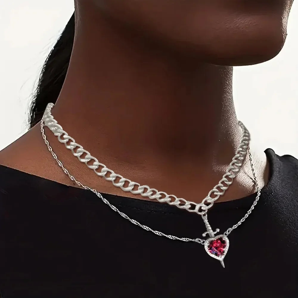 Snow White Heart & Sword Necklace