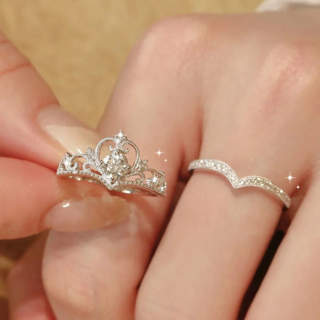 Stainless Steel Crystal Crown Rings
