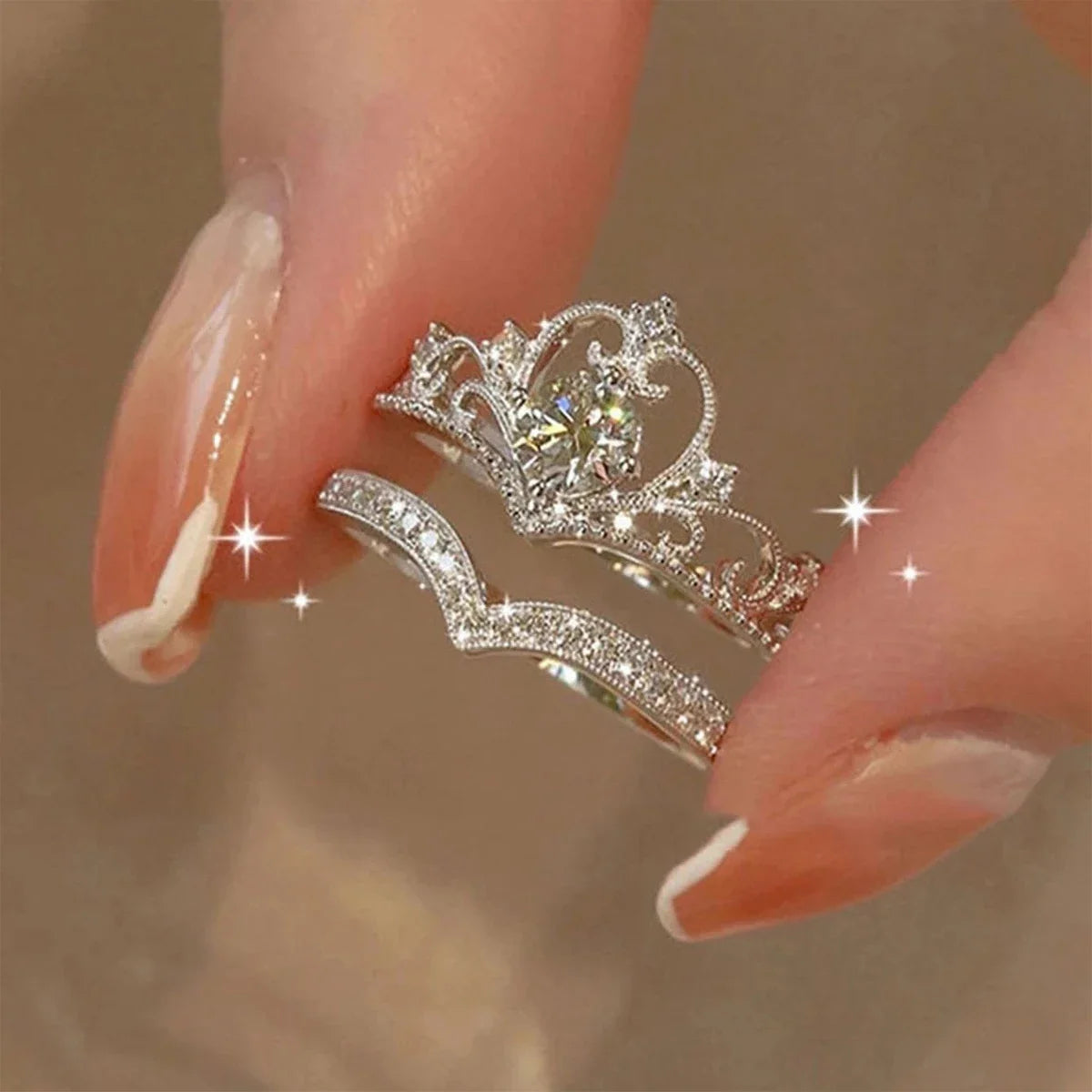 Stainless Steel Crystal Crown Rings