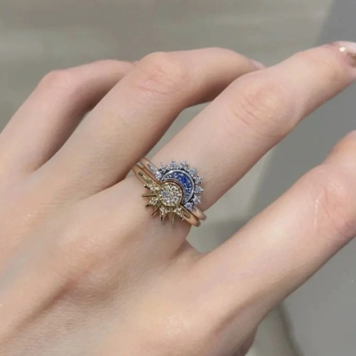 Sun & Moon Couple Rings – 18K Gold Plated Matching Stackable Rings